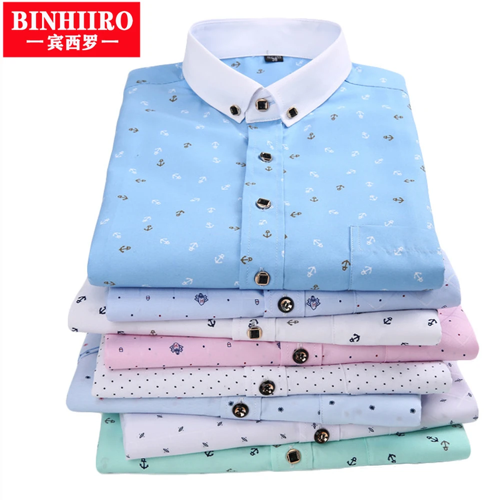 

BINHIIRO Men's Long Sleeve Shirt Autumn New Fashion Stretch Shirt Classic Solid Business Casual Wear Long Sleeve Shirts For Men