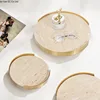 European modern light luxury natural marble round metal frame tray living room desktop storage Bathroom sink storage tray 2