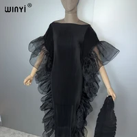 WINYI couleur unie plissée élastique robe mince vêtements de plage caftan abaya dubaï robe de soirée de luxe robe de soirée abaya femme musulmane 4