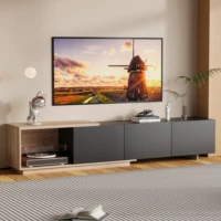 Современный ТВ-шкаф Comanlai 240 см со светодиодной подсветкой, ТВ-шкаф для гостиной с 3 ящиками и открытым хранилищем, выдвижные подставки для телевизора — изображение 5