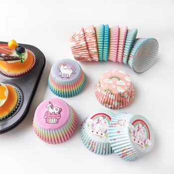100pcs Cupcake Paper Cups Baking Molds Rainbow Liner Cupcake Muffin Cases Paper Cake Wedding Party Decorating Cupcake Cases