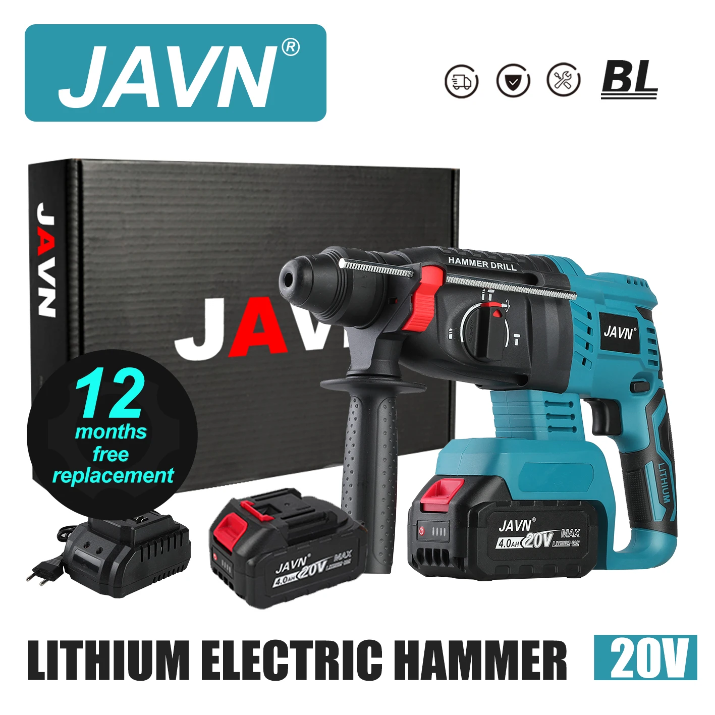 

JAVN 20V Multifunctional Rotary Hammer Brushless Motor Cordless Impact Hammer Electric Drill Pick for Switch Freely