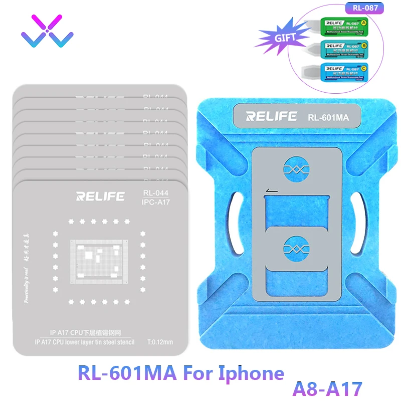 Relife Rl-601Ma 10 In 1 Piattaforma Universale Per Stencil Reballing Cpu Per A8-A17 Ip6 ~ 15 Pro Max Ic Chip Planting Tin Template Fixture