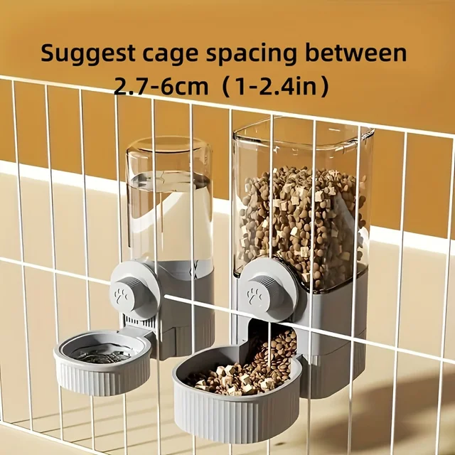 1pc/2pcs Hanging Automatic Pet Food Feeder/Water Dispenser, Gravity Cat Auto Feeder Waterer Set With Container Bowl For Cage 2