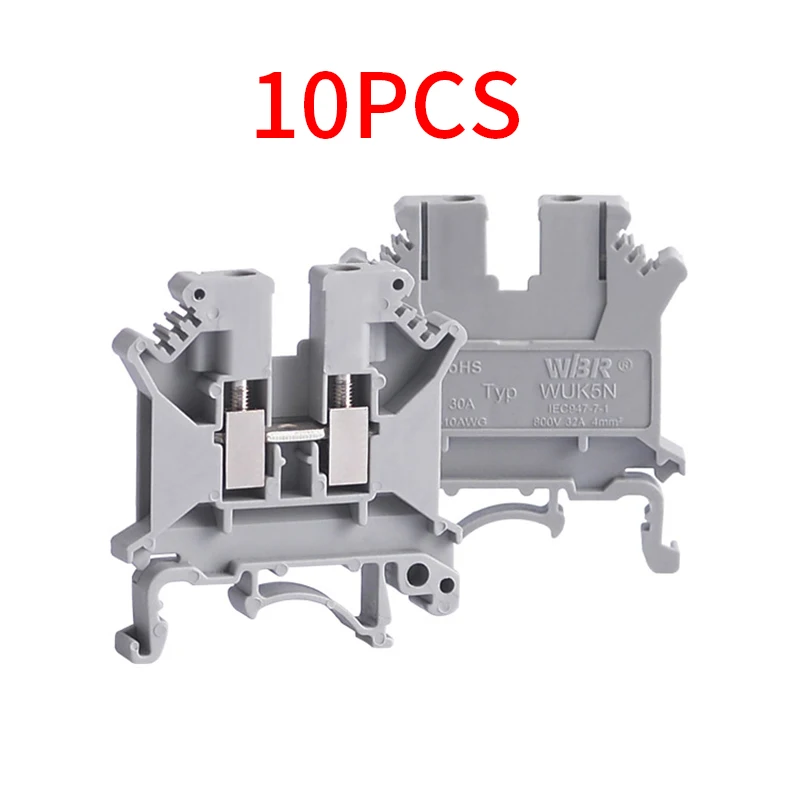 

10PCS UK5N DIN Rail Terminal Block Screw Feed-through Universal Plug Connductor Wire Electrical Connector Blue Terminal