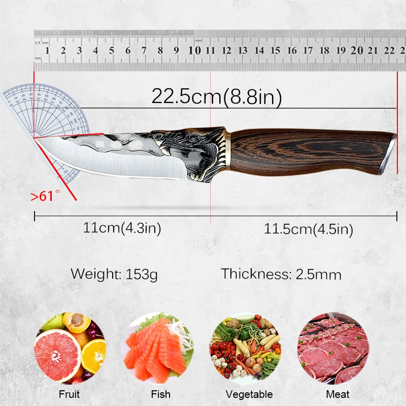 Forged Meat Cleaver Knife 5Cr15Mov Stainless Steel Butcher Boning Kitchen Chef Knife Fishing BBQ Fruit Portable Knife with Cover