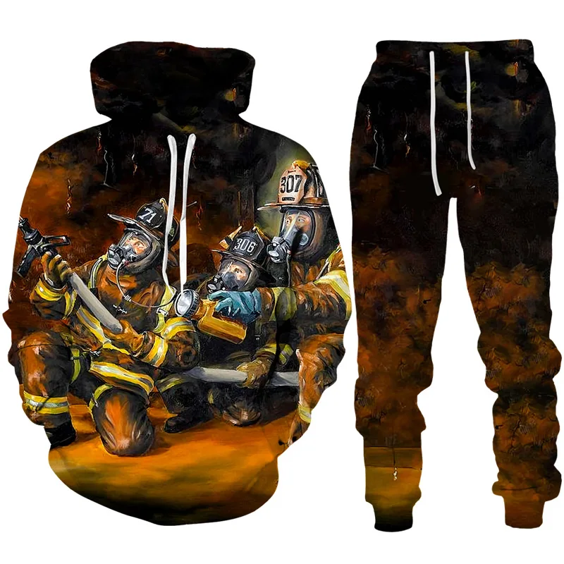 Men's 3D Print Hoodies Sweatpants Tracksuit Set