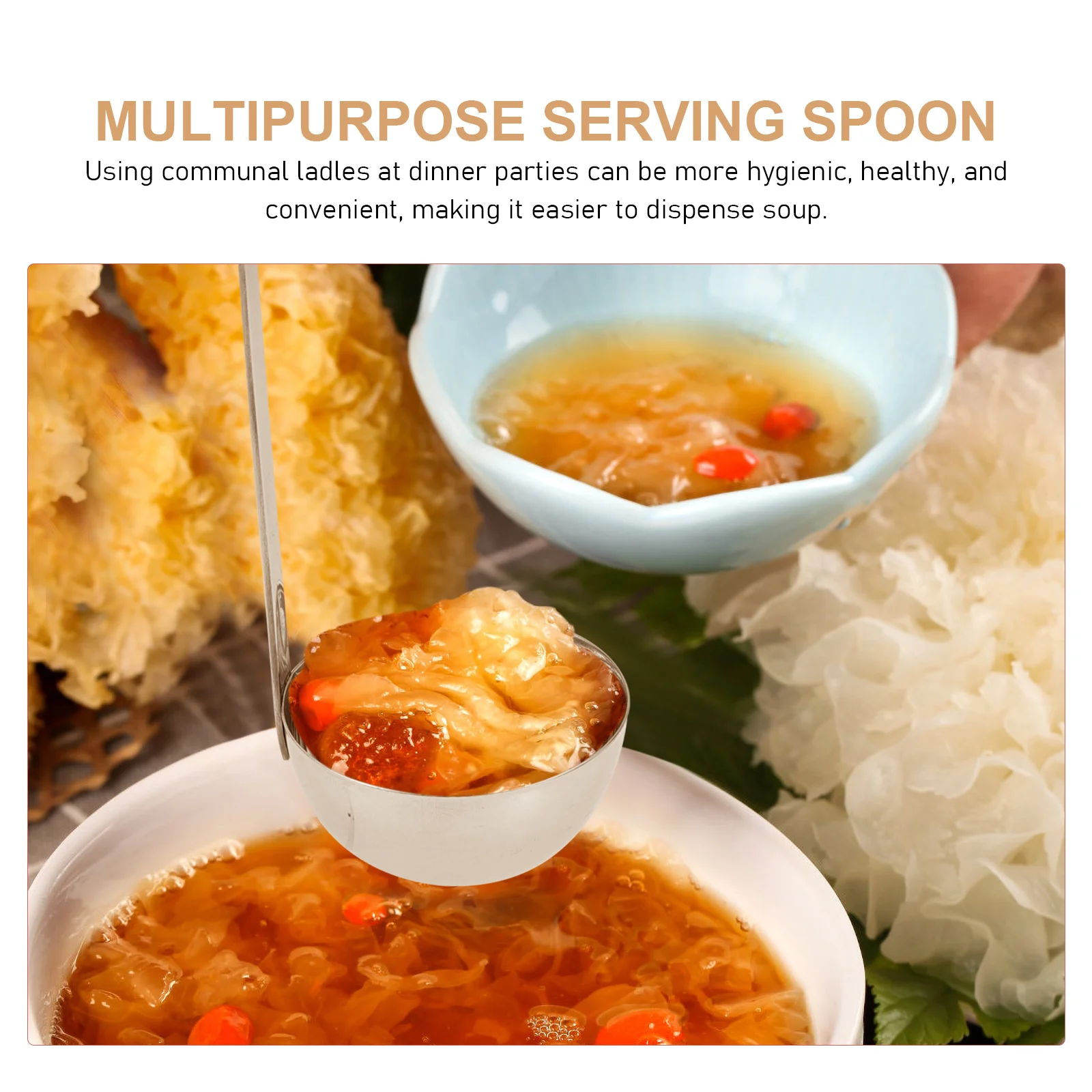 Stainless Steel Soup Ladle Hook Large Spoon Kitchen Tool Food Serving Utensil Reusable Metal Water Scoop Set