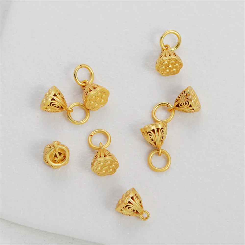 

18k gold coated dumb gold hollowed-out lotus seed shower head 6mm small pendant diy bracelet necklace jewelry pendant accessorie