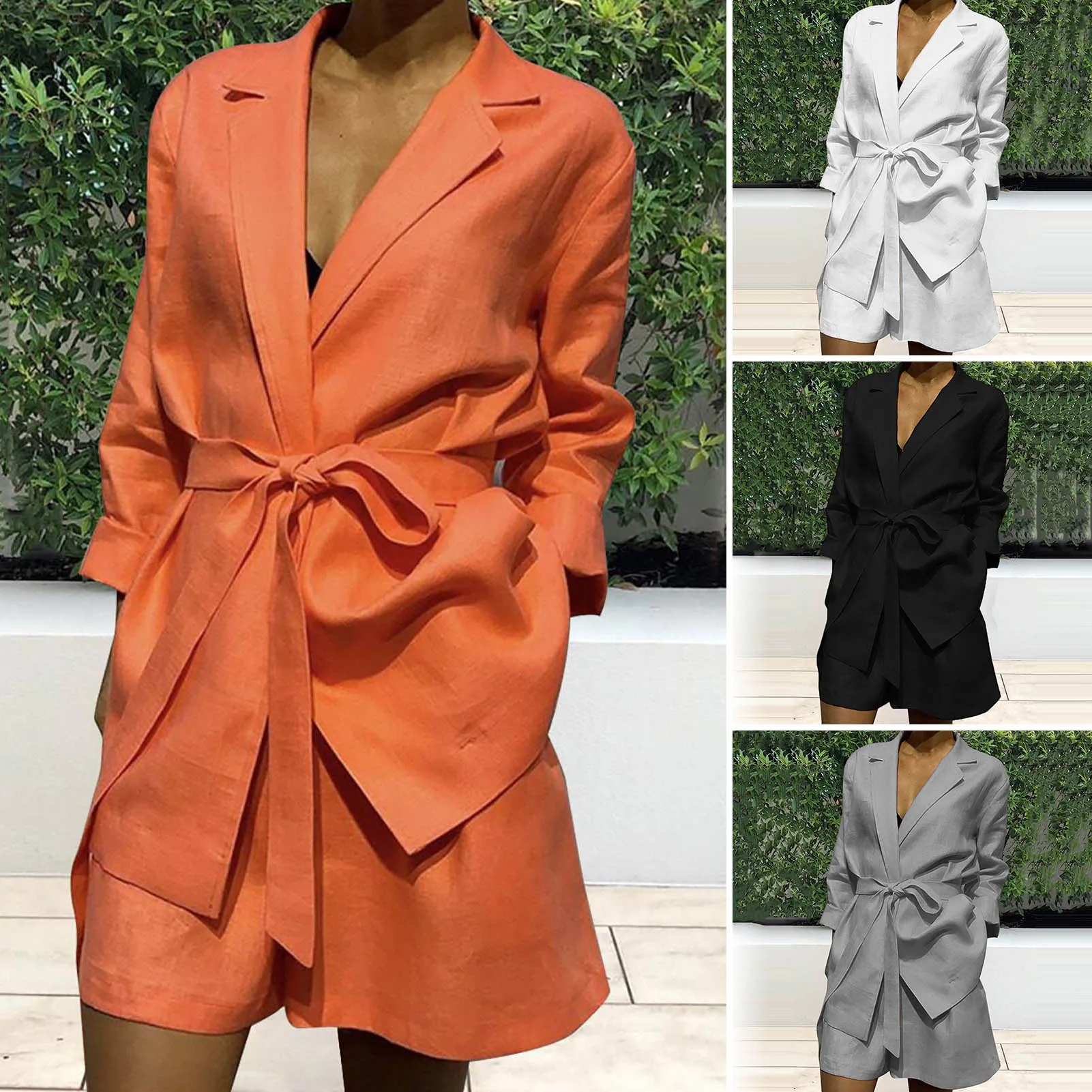 2pcs/Set Women Shorts Set Pure Color Women Coat Pants Set Single Breasted Suit Jacket Shorts Two Piece Set conjuntos cortos