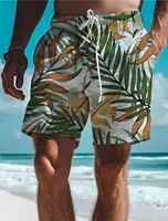 Leaf Tropical Men's Board Shorts Hawaiian Short 3D Printed Swim Trunks Elastic Drawstring Breathable Stretch Short Aloha Style 1