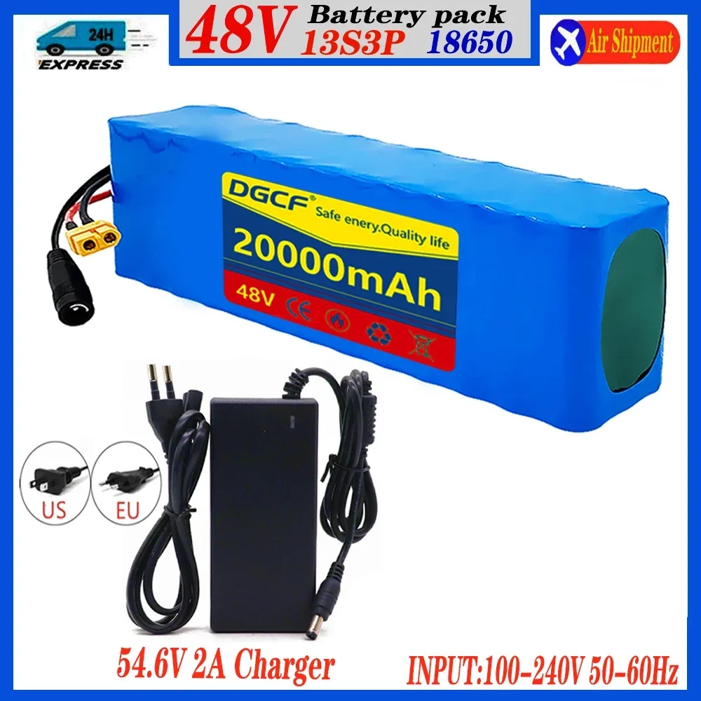 13S3P 48V 20000mAh 20Ah 18650 Lithium-ion Battery Pack with 1000W BMS for 54.6V 3