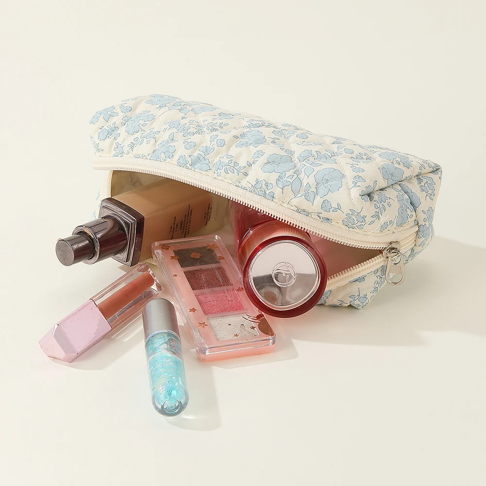3pcs/set Ladies Quilted Cotton Storage Bag Aesthetic Printed Makeup Bag Women's Large Capacity Toiletry Organizer Cosmetic Pouch 5