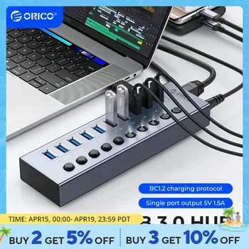 ORICO 전원 USB 허브 분배기 소켓, 멀티 USB 3.0 포트 슬롯, 플러그 온 오프 키 스위치, 도크 멀티탭 어댑터, PC 노트북용