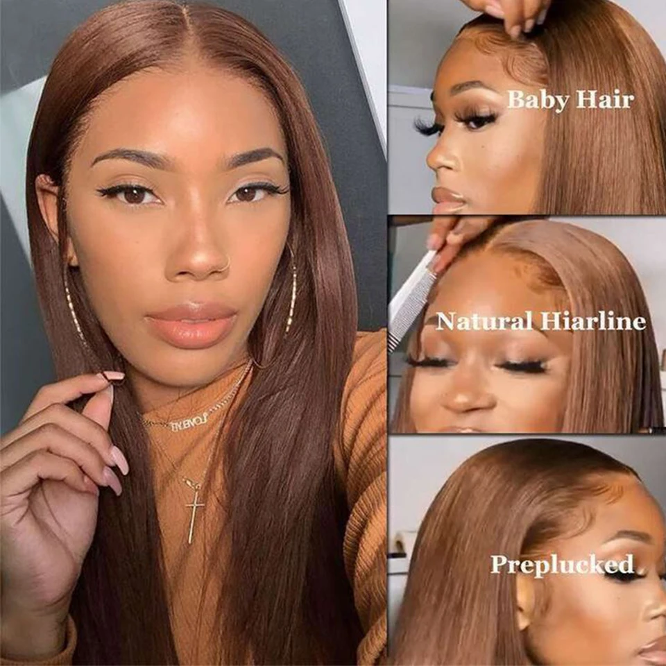 4# Chocolate Brown Colored Human Hair Wigs For Women 13X5 Straight Lace Front Wigs 30 Inch Highlight Remy Brazilian Hair Wigs