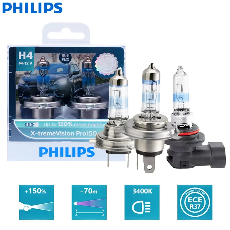 Philips X-tremeVision Pro150 H1 H4 H7 H11 HB3 HB4 HIR2 New Generation 150%  Brighter Car Halogen Headlight White Auto Lamps, Pair