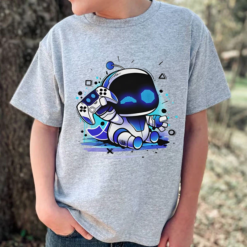 Astros Playroom Game Astro Bot T Shirts Kids Funny Cartoon Character Robot T-Shirts Crew Neck Short Sleeve Girls Boys Streetwear 3