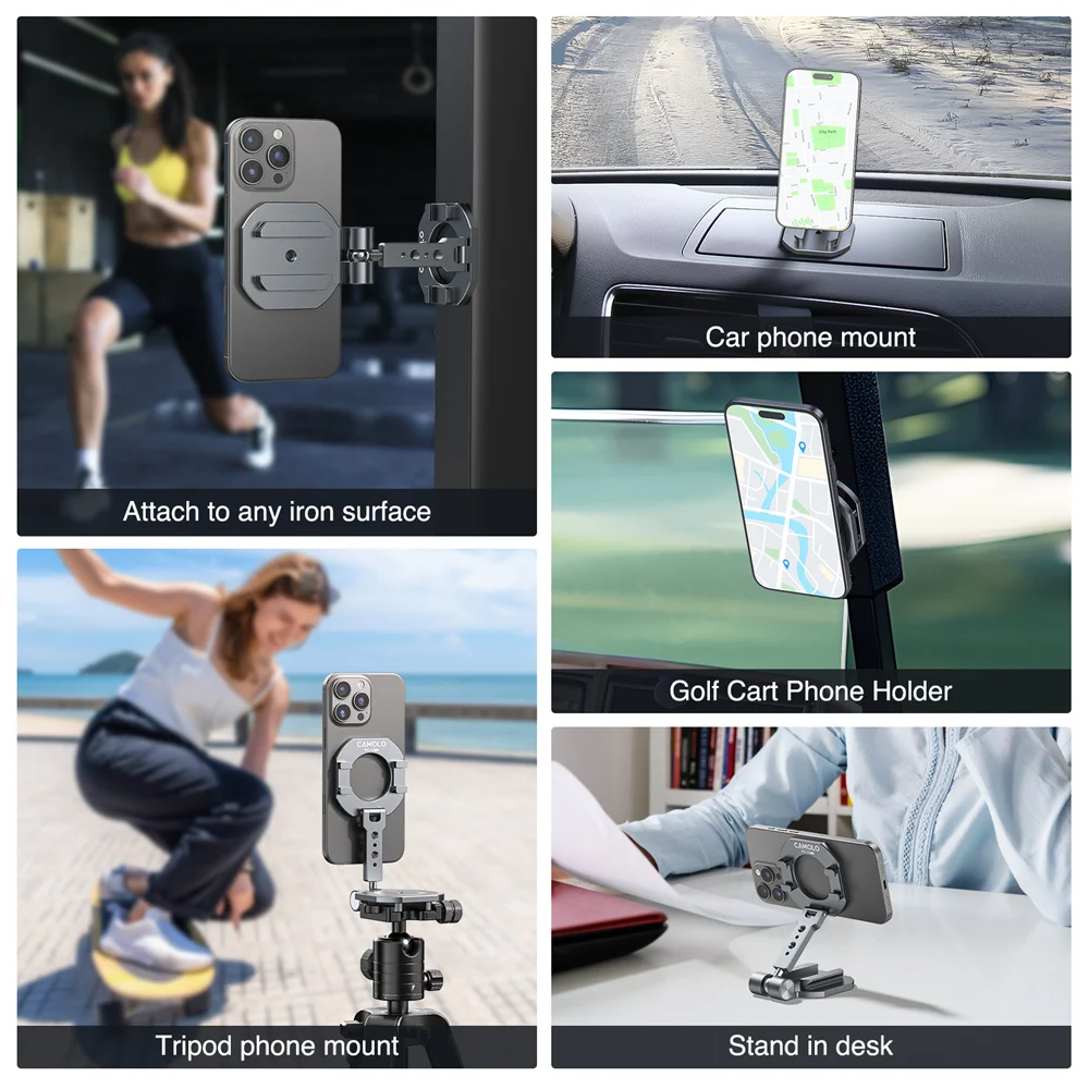 2025 Dual Magnetic Phone Holder Photography Phone Tripod Mount with 1/4"-20 Cold Shoe Gym Holder for Magsafe iPhone 17-12 Series