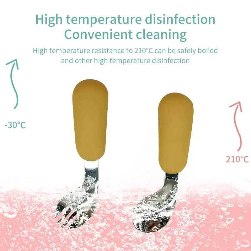 Baby Spoon Fork Set 316 Stainless Steel Tableware Children Utensil Dinnerware Cutlery Cute Infant Food Feeding Accessory Things stainless steel cutlery set silicone cutlery set fork spoon set baby cutlery