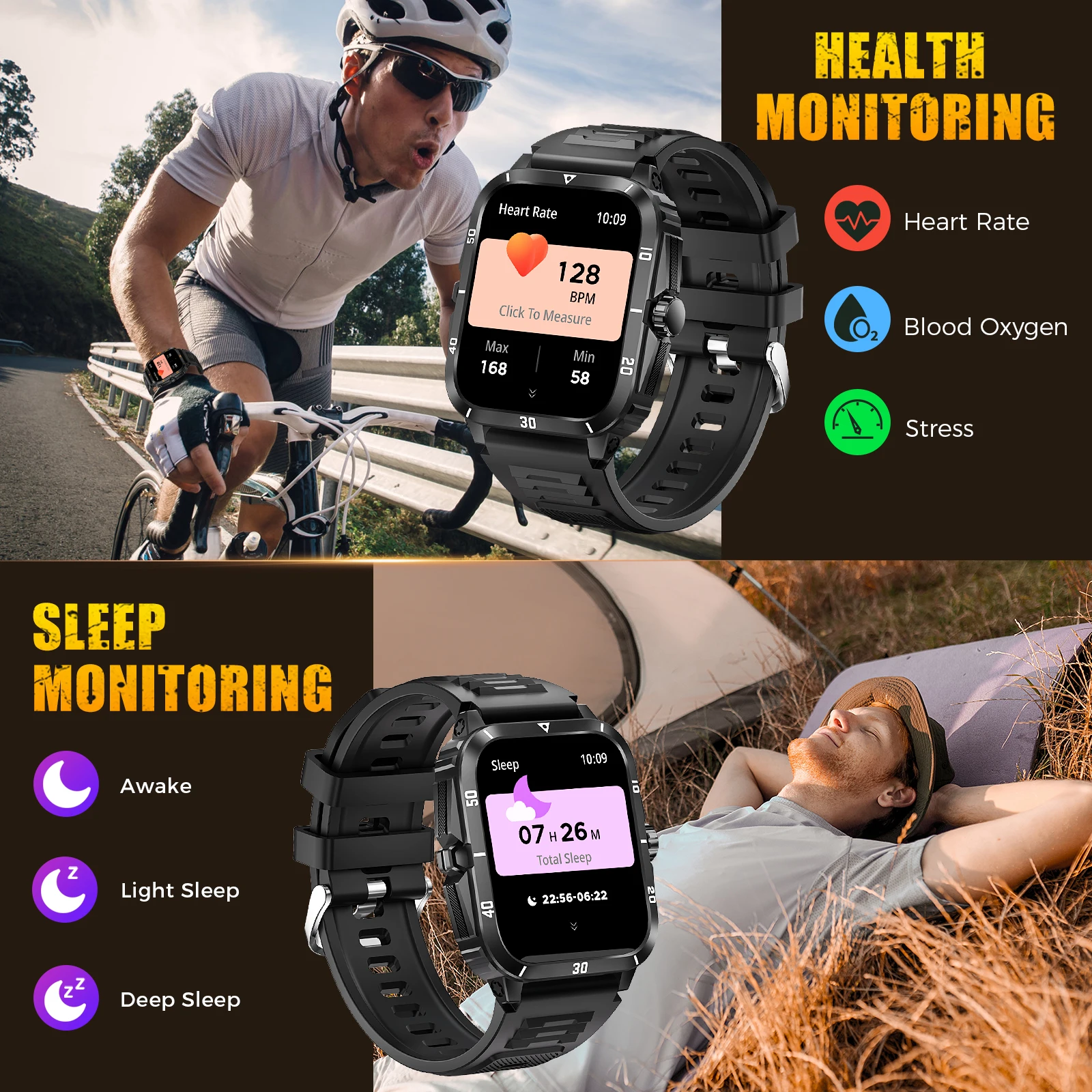 LaNikar Smart Watch 3ATM Waterproof Men 1.96" KT71 Fitness Tracker Heart Rate Bluetooth Call Camouflage Color Original Design - Image 4