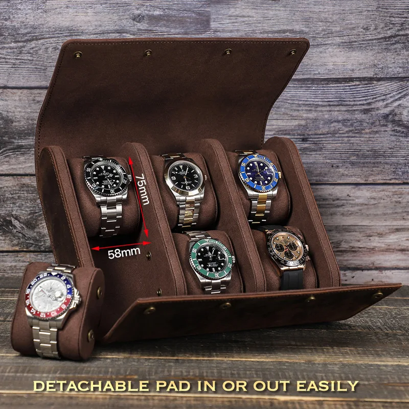 Leather Bag PU Leather Watch Case Prevents Scratching Oxidation Watch Box 6 Slots Pouch Watch Storage Box
