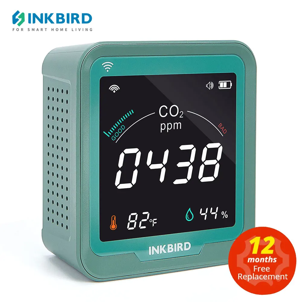 Inkbird Wireless Rilevatore Di Anidride Carbonica Temperatura Umidità Co2 3-In-1 Monitor Della Qualità Dell'Aria Misuratore Di Co2 In Tempo Reale Per 