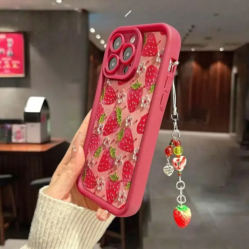 Charming Strawberry Flower & Chain Silicone Case Cover