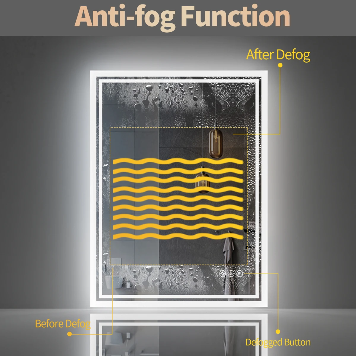 LED Backlit Mirror Bathroom Vanity with Lights,Anti-Fog,Dimmable,CRI90+,Touch Button,Water Proof,Horizontal/Vertical — view 4