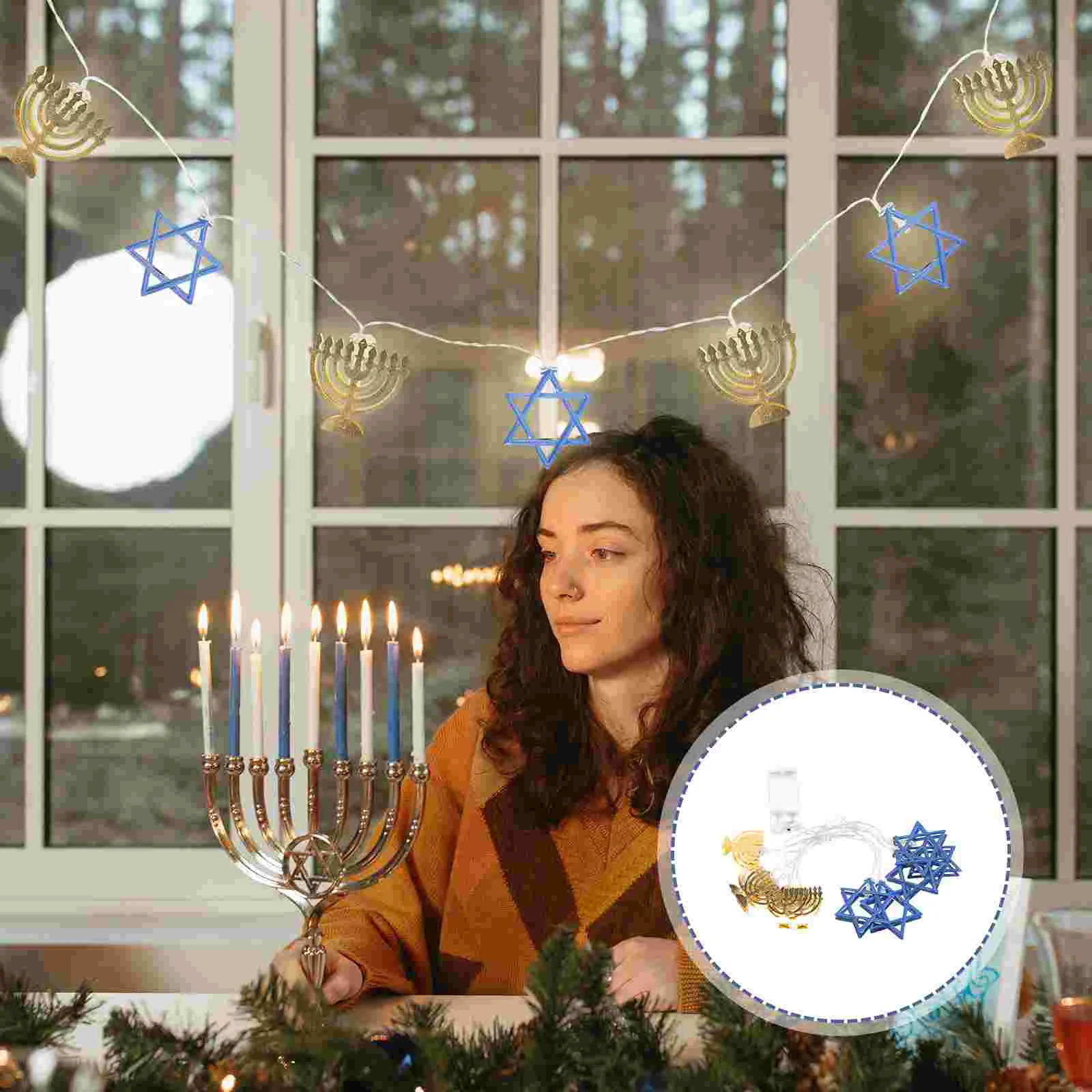 

Star Shape Hanukkah Fairy String Lights Candlesticks Menorah Wrought Iron Chanukah Decorations Menorah Party Decor