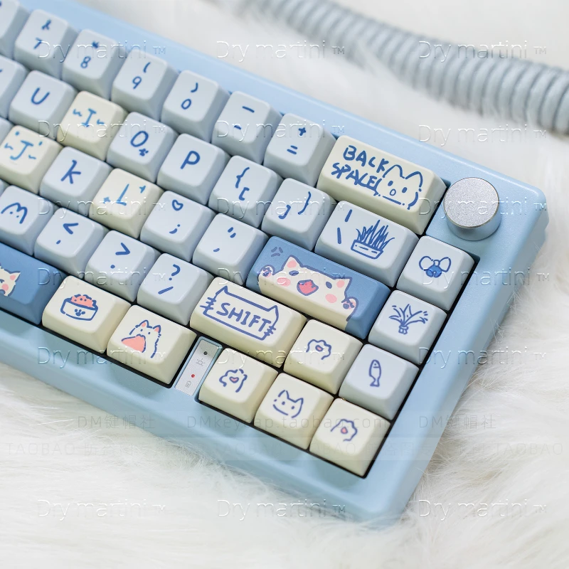 

MiFuny Blue Meow Meow Set Keycaps Cute Kawaii Rainy75 Mechanical Keyboard Hat PBT Custom Keyboard Cap MDA Profile Key Caps Gift