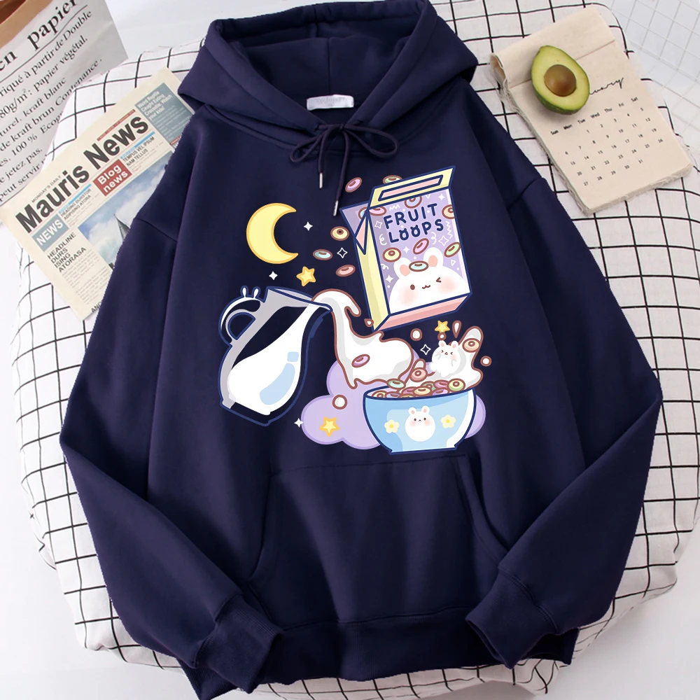 

Vital Breakfast Fruit Loops White Milk Hoodies For Men Vintage O-Neck Sweatshirt Soft Oversized Top Casual Street Hoodie Male
