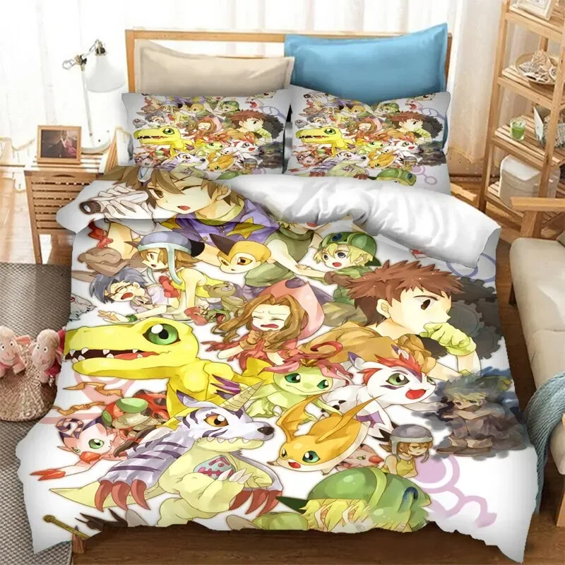 Anime Digimon Adventure Bedding Set Boys Girls Twin Queen Size Duvet Cover Pillowcase Bed Kids Adult Fashion Home Textileextile