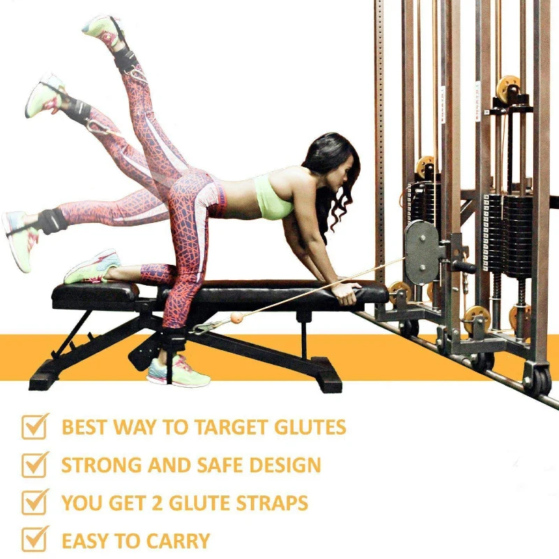 Padded D-ring Adjustable Women Men Ankle Strap Kickbacks with Fixed Rope for Cable Machines Ankle Cuffs Glute Leg Butt Workout