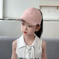 Bows Embroidered Kids Baseball Cap Girls High Ponytail Hat Adjustable Half-Hollow Top Children's Peaked Cap Summer Visor Caps 1