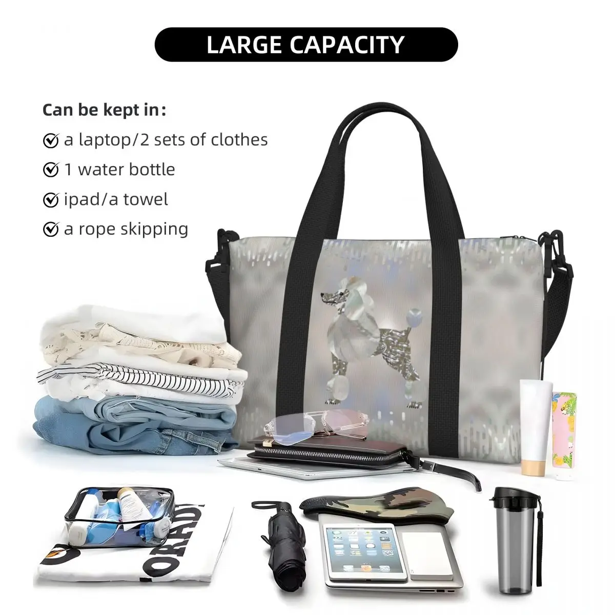 Luxury Pearl And Abalone Poodle Dog Grocery Tote Shopping Bag Women Big Capacity Pudel Caniche Beach Gym Travel Bags