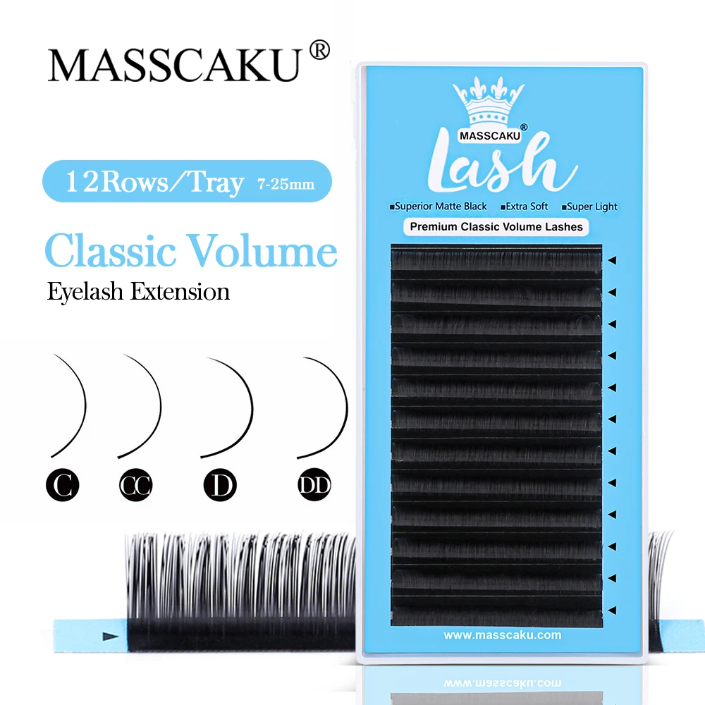 MASSCAKU Individual Classic Eyelashes Extension Supplies Pre Made Volume Fans Matte Black Faux Mink Eyelash With Customize Lash