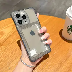 Clear Card Holder Phone Case with Shockproof Wallet Cover - iPhone 15 Plus (GRAY)