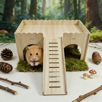 Casetta per Piccoli Animali in Legno Massello di Alta Qualità - Accessori Premium per Criceti e Piccoli Animali