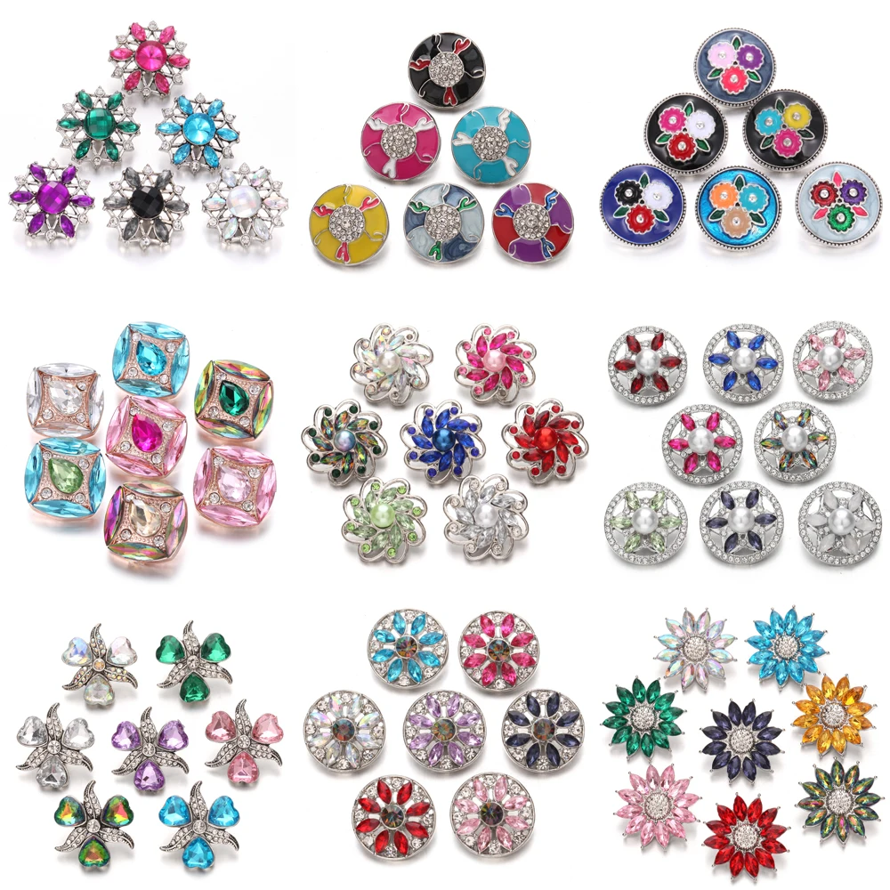 5pcs/lot Snap Button Jewelry Ginger Charms 40 Style AB Crystal Rhinestone Snap Buttons Fit 18mm Snap Bracelet Necklace for Women