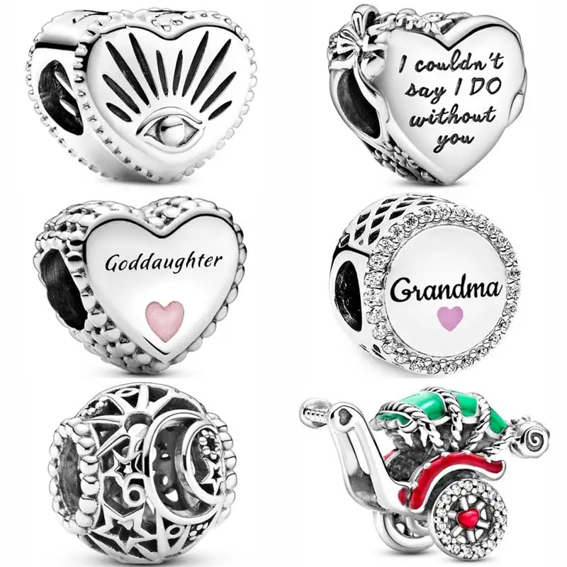 

Sun Stars & Moon Maid Of Honor Goddaughter Heart Grandma Button Charm Fit Bracelet 925 Sterling Silver Bead DIY Jewelry