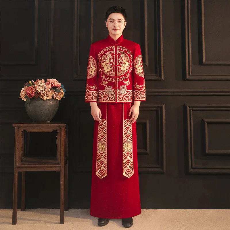 Bride Red Embroidery Qipao Wedding Dress Retro Chinese Style Cheongsam