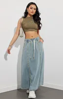 DongCMY Women's Denim Long Skirts Elastic Waist Loose Solid Color High Waist Big Skirt Denim Skirt Women Casual Dress Streetwear - Image 6