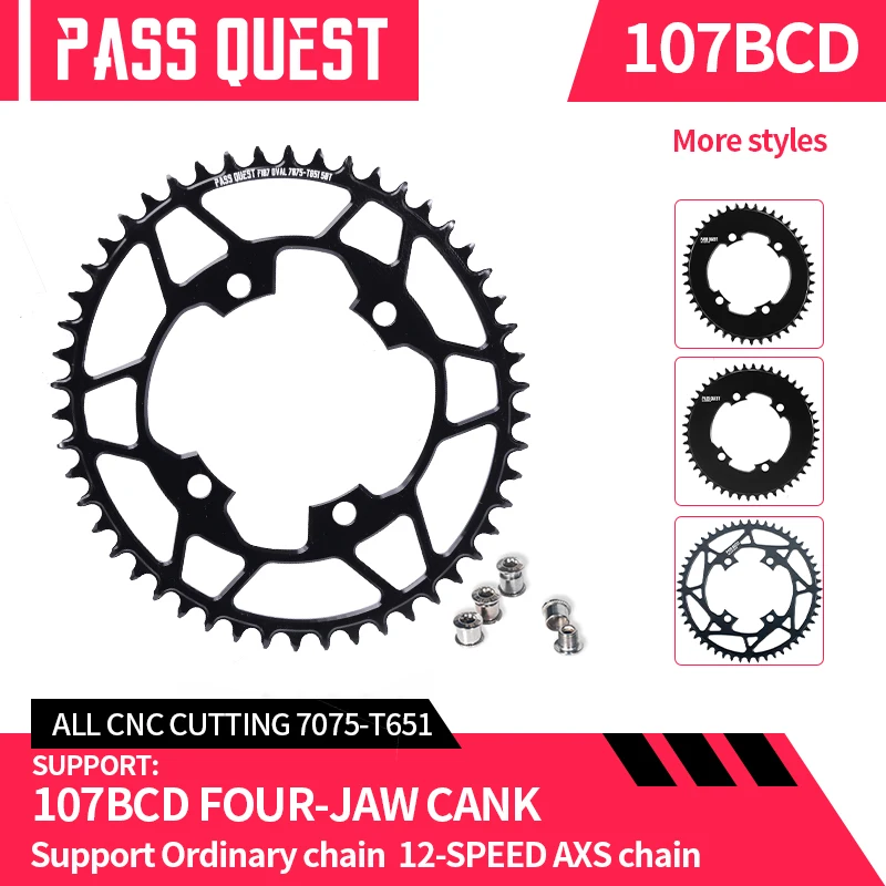 

PASS QUEST F107BCD Chainring 36-52T Round /oval Black Crank for Sram Force Crank 12 Speed AXS Chainring Narrow Wide Chainring