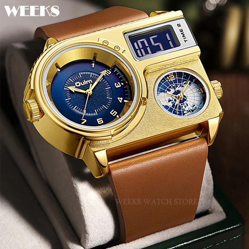 Luxury Sports Watches for Men Unique Earth Design 3 Time Zone Cool Military Wristwatch Male Black Gold Hip Hop Quartz Clock forsining skeleton watches black golden dual time zone mechanical automatic watch moon phase waterproof tourbillon sport clock