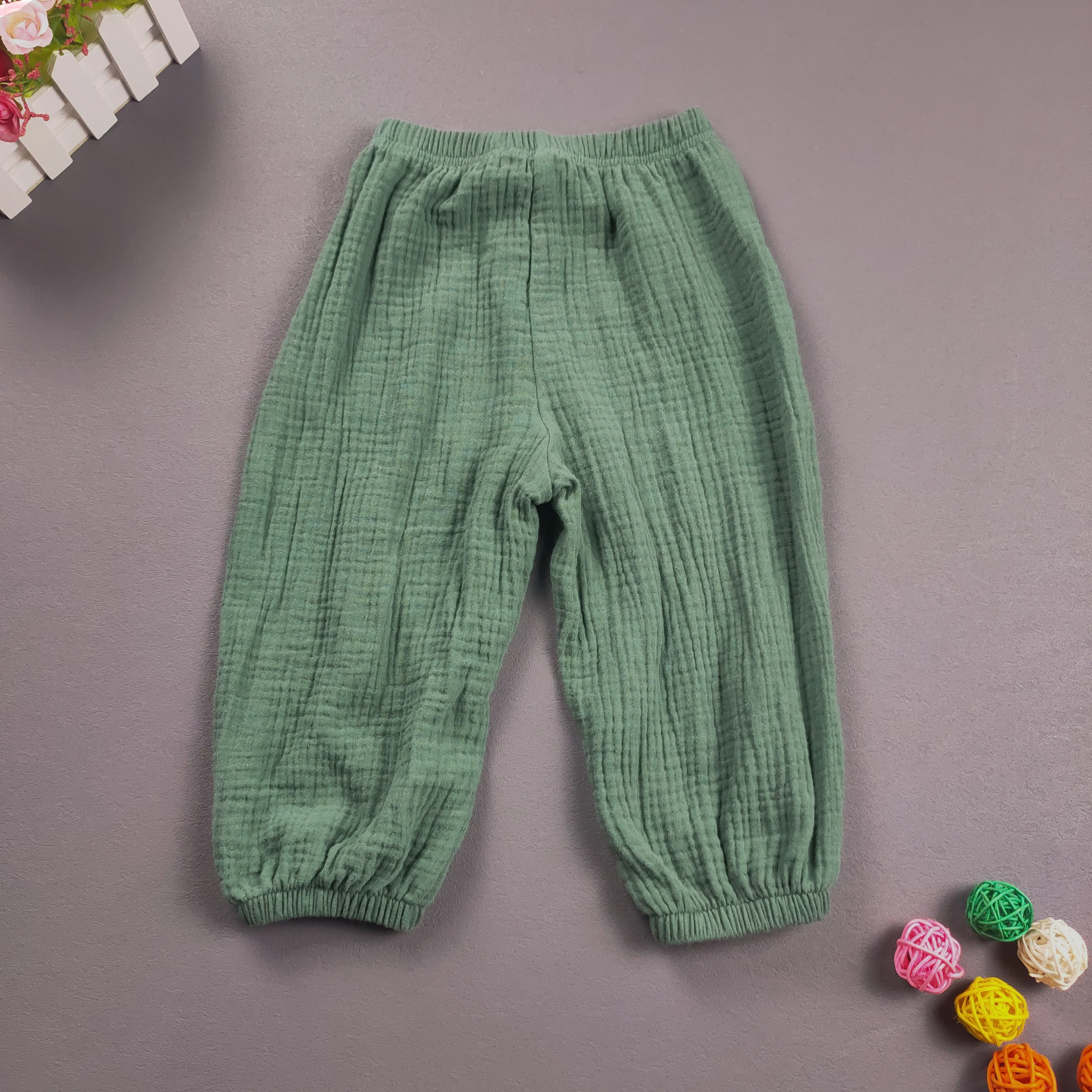 Children's Clothing Summer Boys And Girls Cotton Pleated Loose Pants Girls Casual Solid Color Breathable Pants