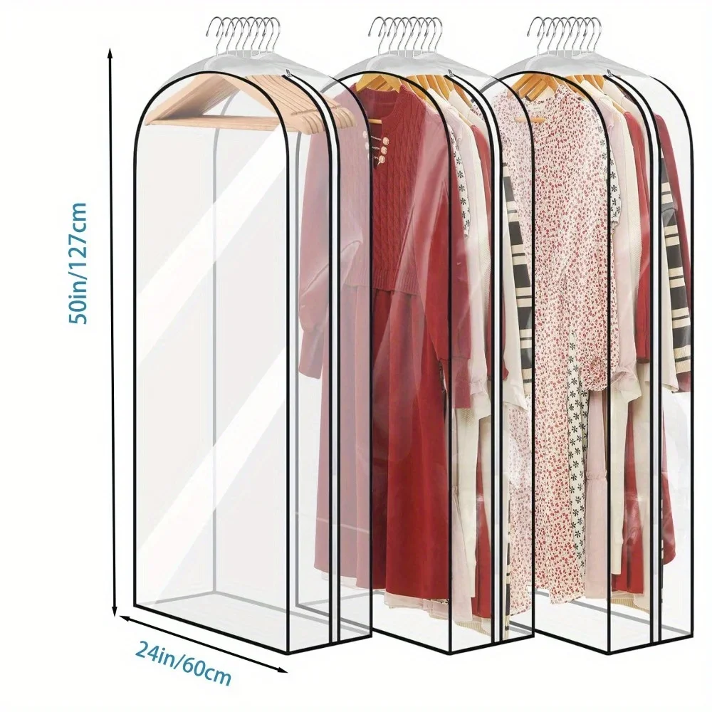 3 PCS 10-Inch Gusseted Garment Bags Clear Waterproof Suit Covers for Storage Hanging Zipper Clothing Protection Hanging Organize 2