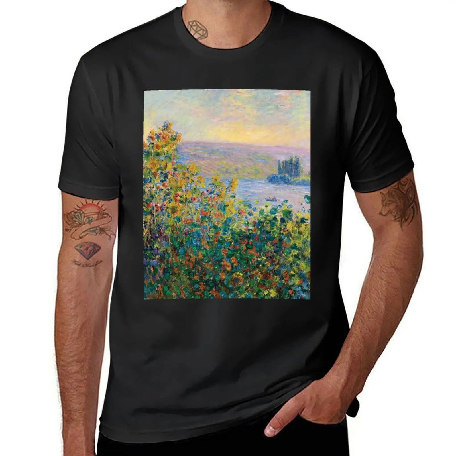 Claude Monet-꽃 침대, Vetheuil 티셔츠, 소년 흰색, 미적 의류