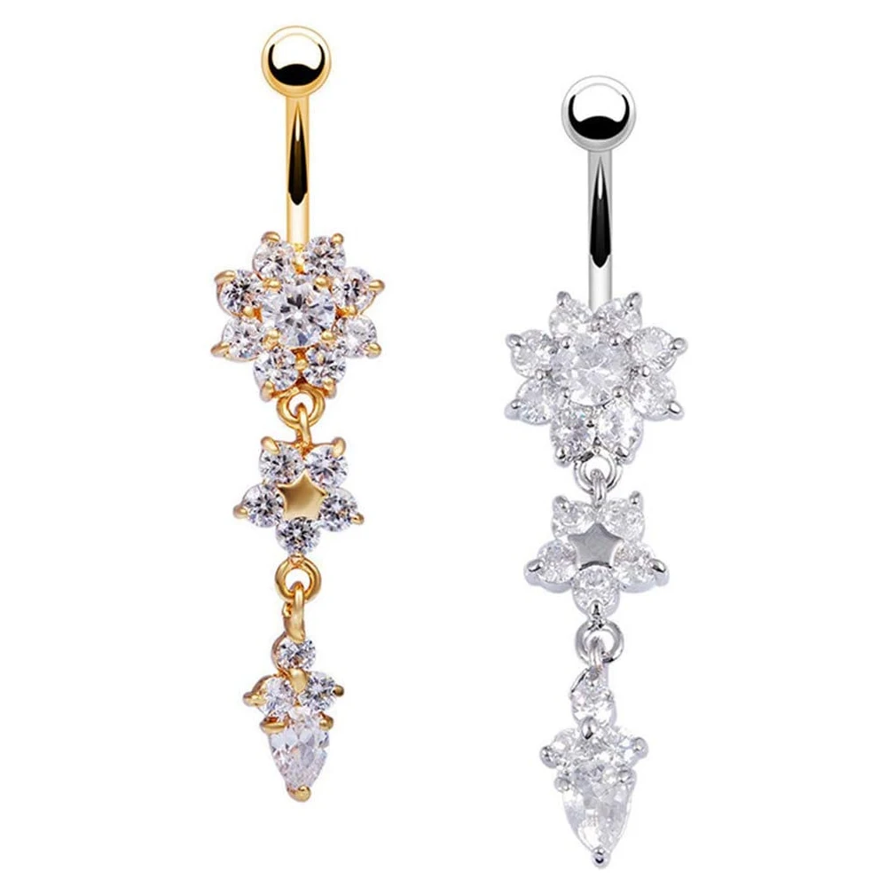 Piercing Jewelry Body Piercing Jewelry Body Jewelry Belly Button Piercings 1PC Fashion Crystal Navel Piercing Stainless Steel Flower Pendant Belly Button Rings Belly Piercing Women