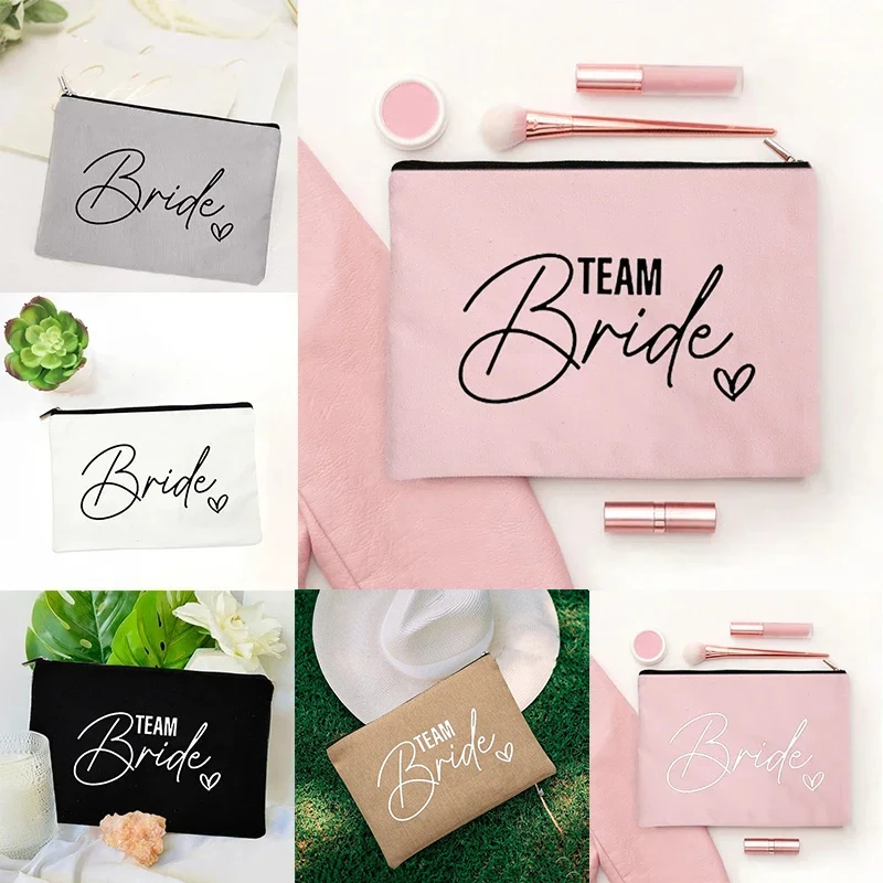 2023 холщовая косметичка с принтом Team Bride, сумка для мытья помады с карманом для подружки невесты, для свадьбы, путешествий, органайзер для хранения 2023 холщовая косметичка с принтом Team Bride, сумка для мытья помады с карманом для подружки невесты, для свадьбы, путешествий, органайзер для хранения