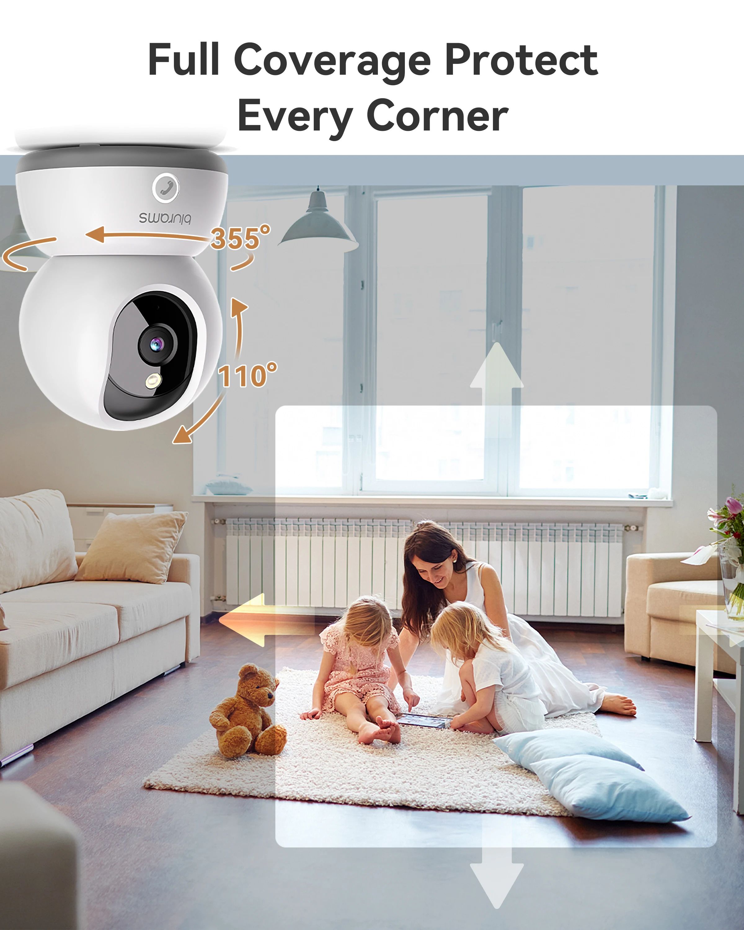 blurams Indoor Security Camera 2K, Home Security Camera for Dog/Baby Monitor/Elder, Security Camera with One-Touch Call, Color N 3